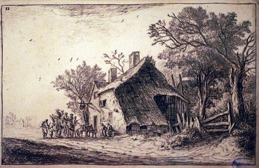 Paesaggio con taverna e viandanti